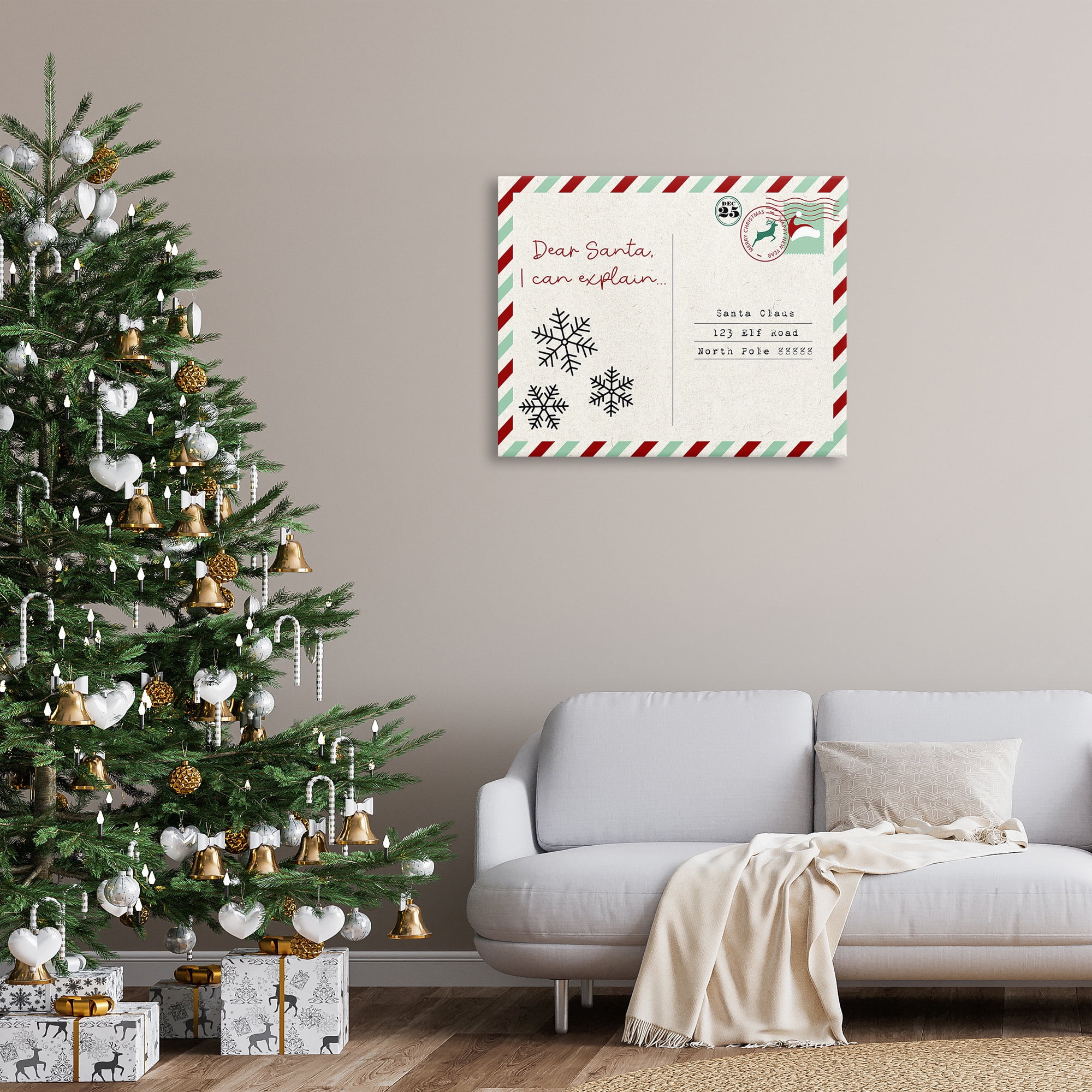 Stupell Industries Dear Santa Postcard Holiday Painting Gallery Wrapped Canvas Art Print Wall Art, 40 x 30
