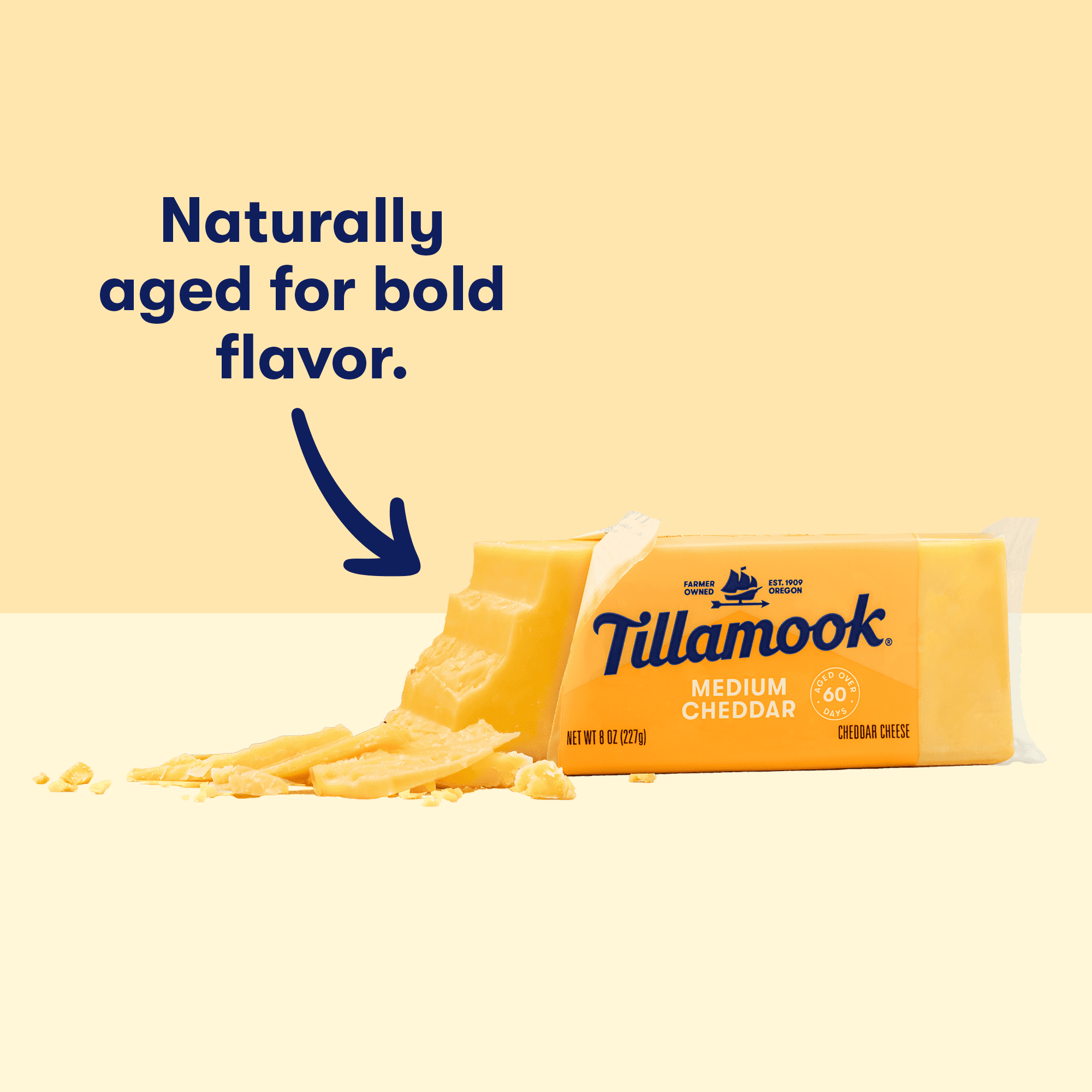 Tillamook Cheese Medium Cheddar Block, 8 oz (Aged 60 Days)