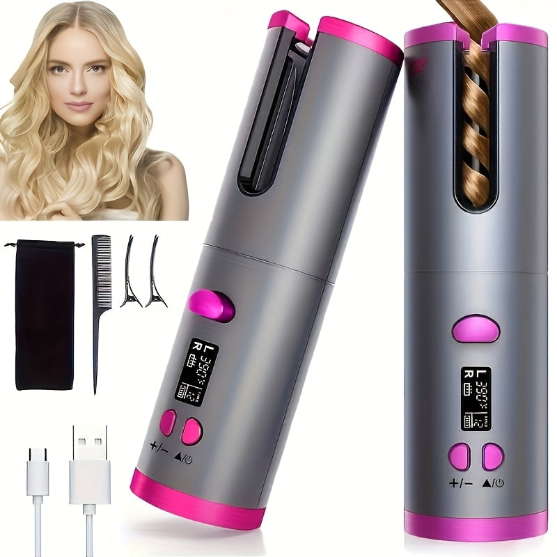 YIYUN Auto Hair Curler with USB Fast Charging – Ceramic, 5 Heat Levels, Tangle-Free, Ideal for Effortless Styling & Events.