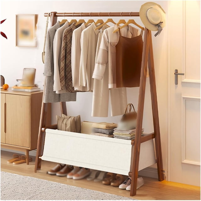 Foldable Clothing Garment Rack, Wooden Clothes Hanging Rack,Living Bedroom Office Storage Shelves,For Hanging Clothes,Easy To Assemble (Color : Brown-A, Size : 68cm)