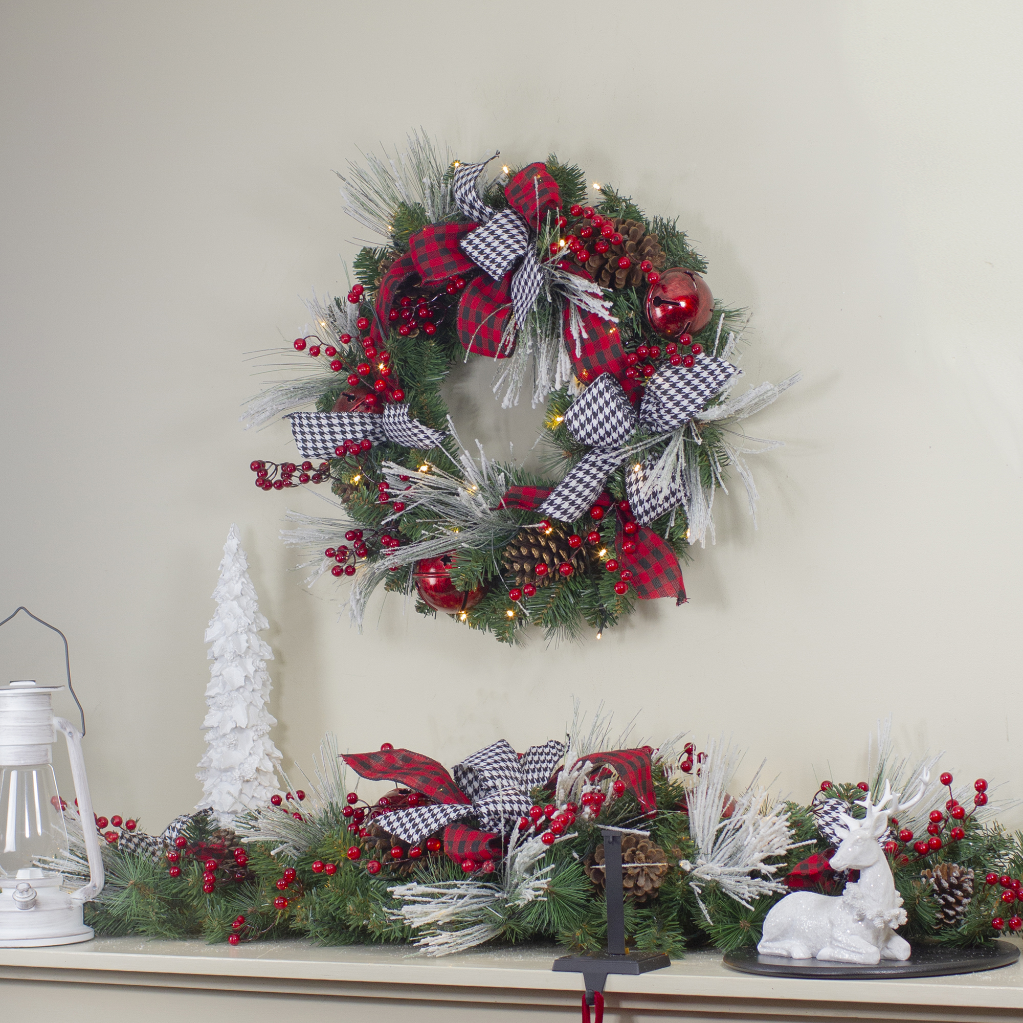 52" Houndstooth Bows and Berries Artificial Christmas Swag Unlit