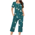thumbnail image 1 of Blusas de Manga Corta para las Mujeres Casual Cuello Redondo, Pantalones de Moda Traje de Pijamas para Uso Diario Y Casero, 1 of 6