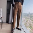 thumbnail image 6 of Mens Cargo Pants Slim Fit Feet High Waist Business Solid Color Casual Suit Workwear, 6 of 8