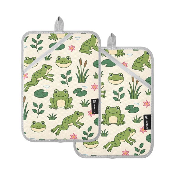 Two Pieces Of Square Heat Insulation Pad Oven Mitts Cute Flog 7x9.8 Inch Oven Microwave Kitchen Cooking Baking