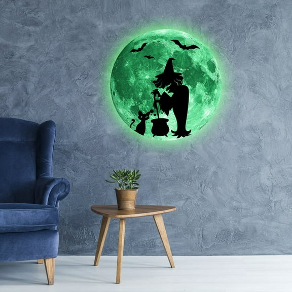 LHWEN Halloween Decorations Luminous Wall Stickers Bat Moon Fluorescent Self Adhesive Children's Room Festival Decor Easy to Use Glowing Party Supplies
