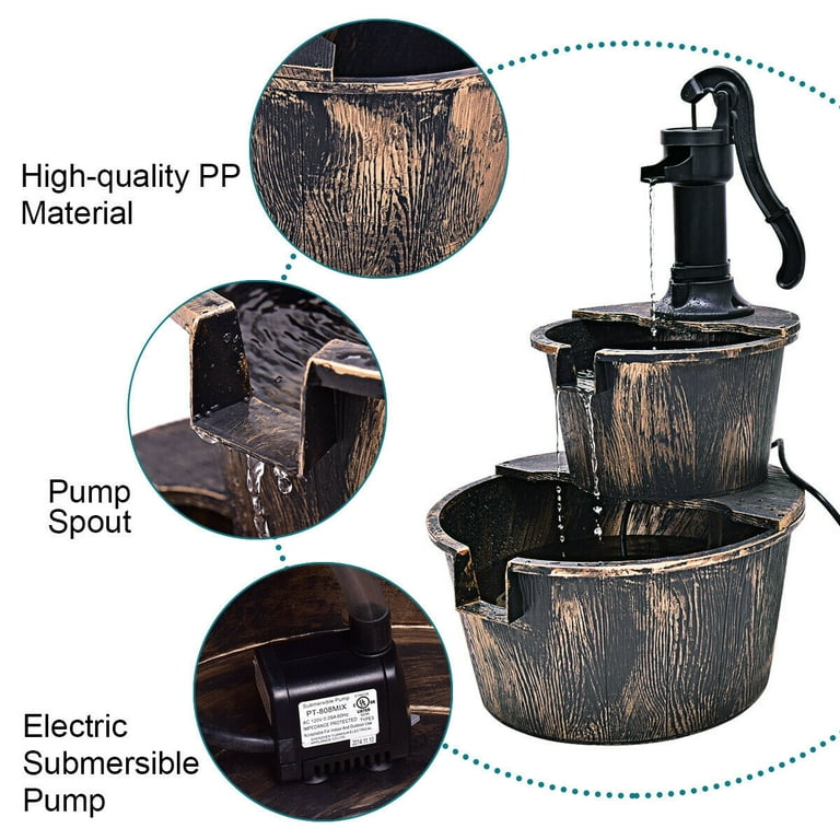 Gymax 2 Tier Barrel Waterfall Fountain Barrel Water Fountain Pump Outdoor Garden Gymax 2 Tier Barrel Waterfall Fountain Barrel Water Fountain Pump Outdoor Garden