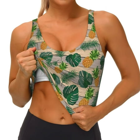 Goofa Pineapples Palm Leaves Printed Sports Bras for Women  High Impact Running Bra Workout Crop Tank Tops Longline Sports Bra Push up-Medium