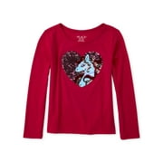 The Children's Place Girls 4-16 Flip Sequin Unicorn Heart Long Sleeve T-Shirt