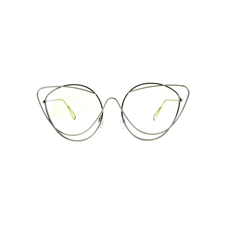 Womens Clear Lens Runway Thin Wire Rim Cateye Eyeglasses Silver