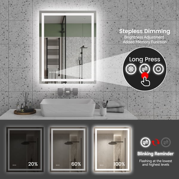 28"x36" LED Bathroom Mirror - Front/Back Lit Vanity Mirror with 3 Color Temp, Anti-Fog & Dimmable Memory Function for Modern Bathrooms