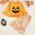 thumbnail image 2 of YIWULA Toddler Baby Girl Halloween Outfit Flare Long Sleeve Pumpkin Embroidery Top Bell Bottoms 2Pcs Set(18-24 Months,Orange), 2 of 9