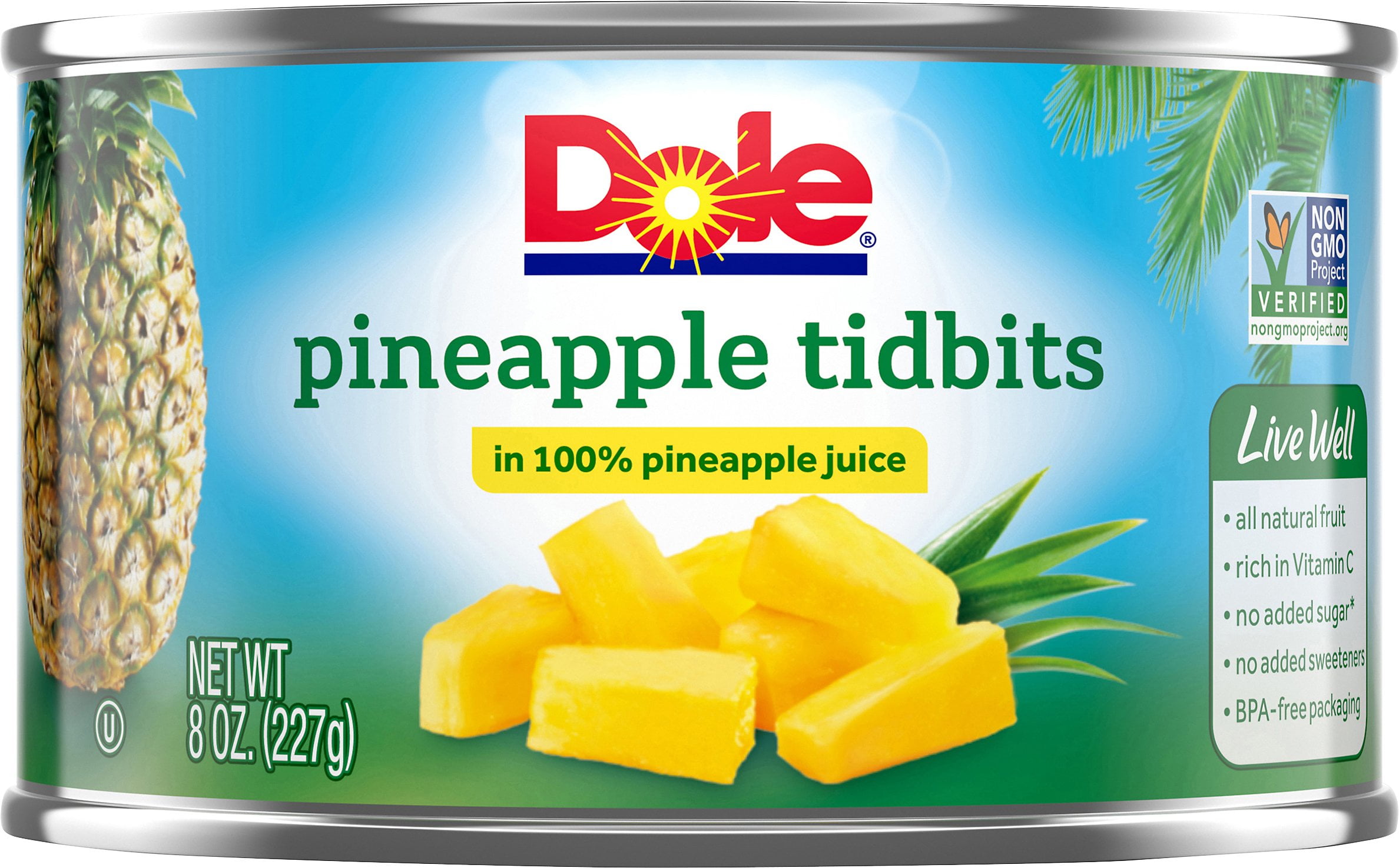 (6 pack) Dole Pineapple Tidbits in 100% Pineapple Juice, 8 oz Can