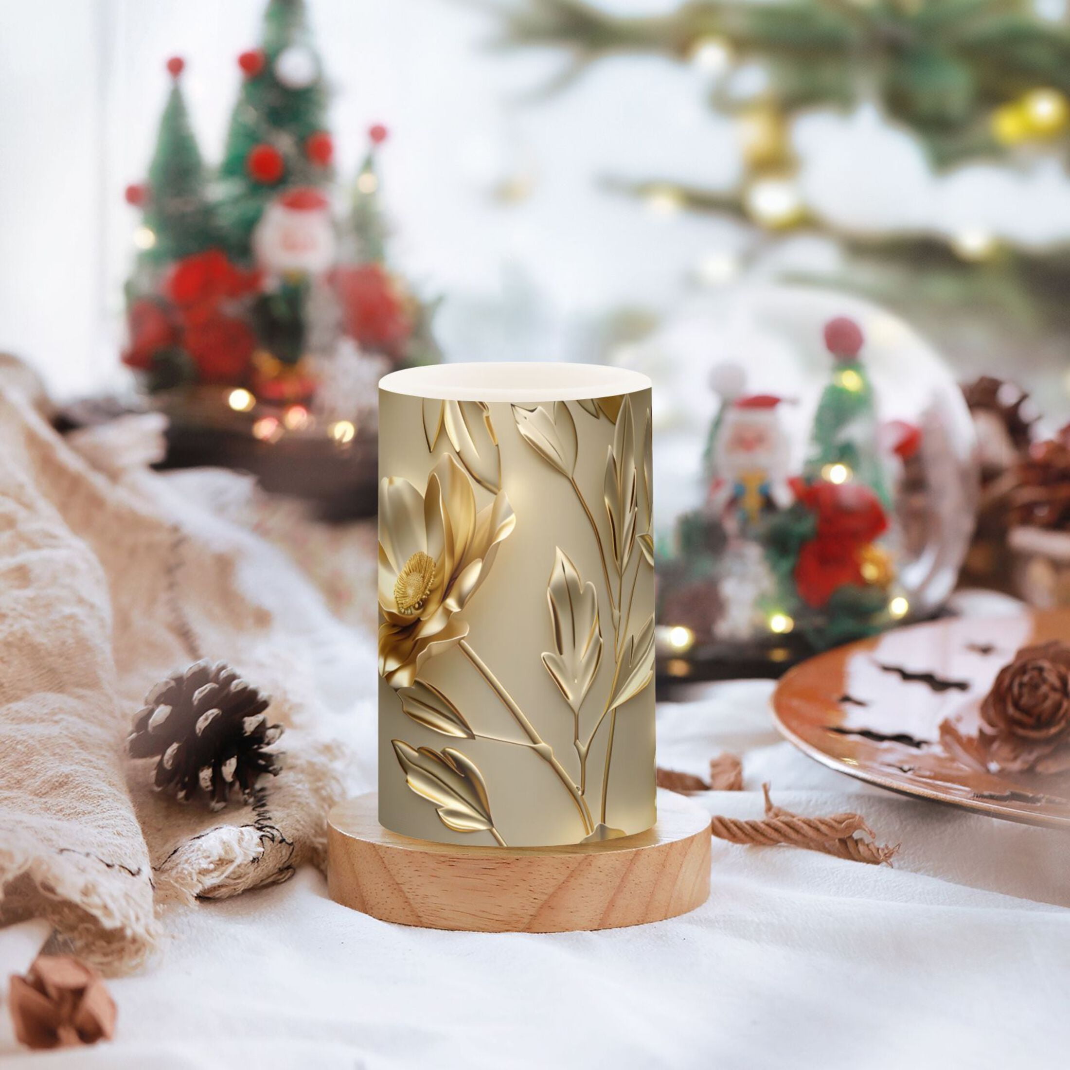 Luxury Flower and Leaf Flameless Candles with Remote Timer LED Battery Operated Flickering Candle Light for Festival Wedding Home Party