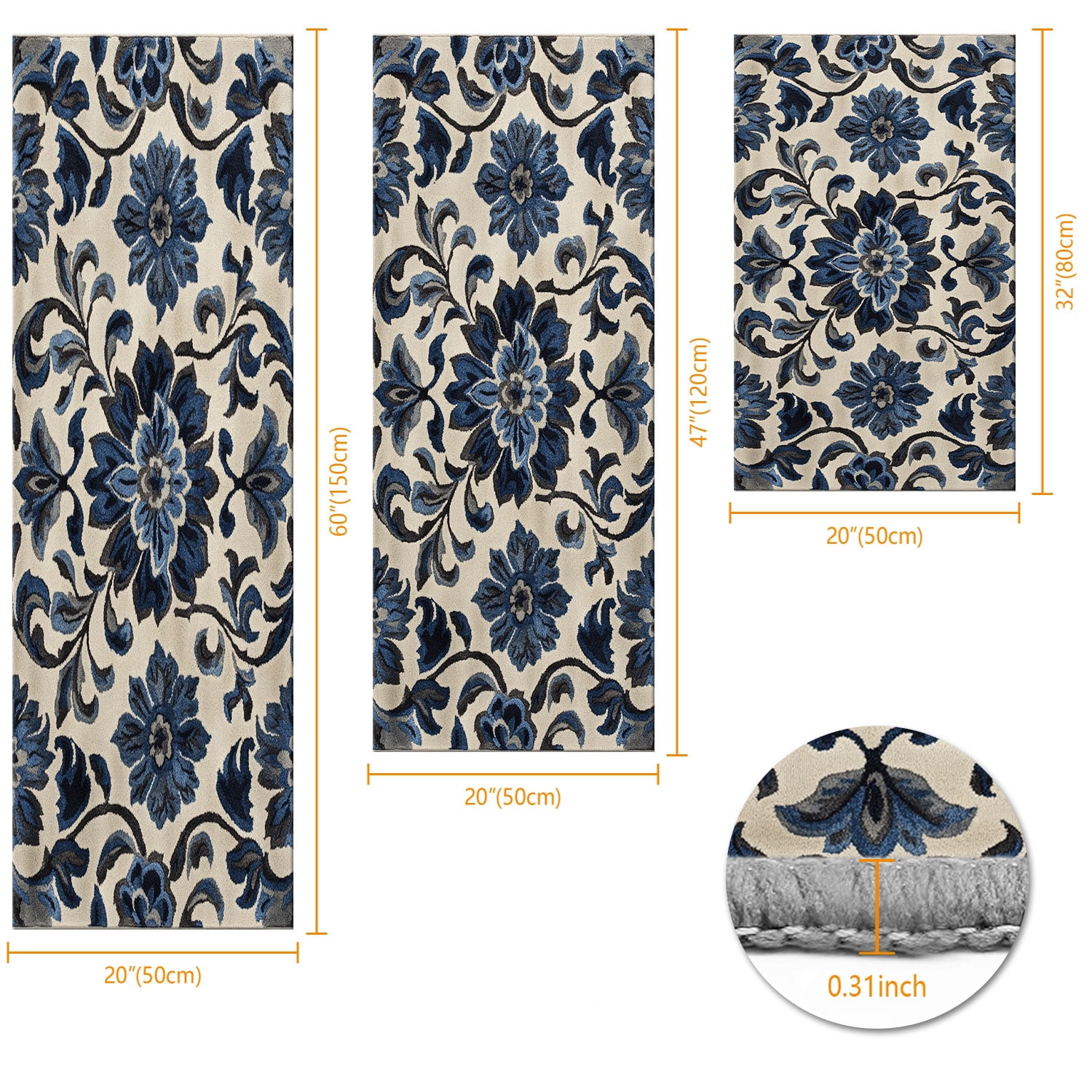 3 Piece Kitchen Rug Set, Non-Slip And Washable, Abstract Pattern Kitchen Hallway Rug, Soft And Comfortable, Suitable For Sinks, Floors, Entrances, Hallways and Bathrooms