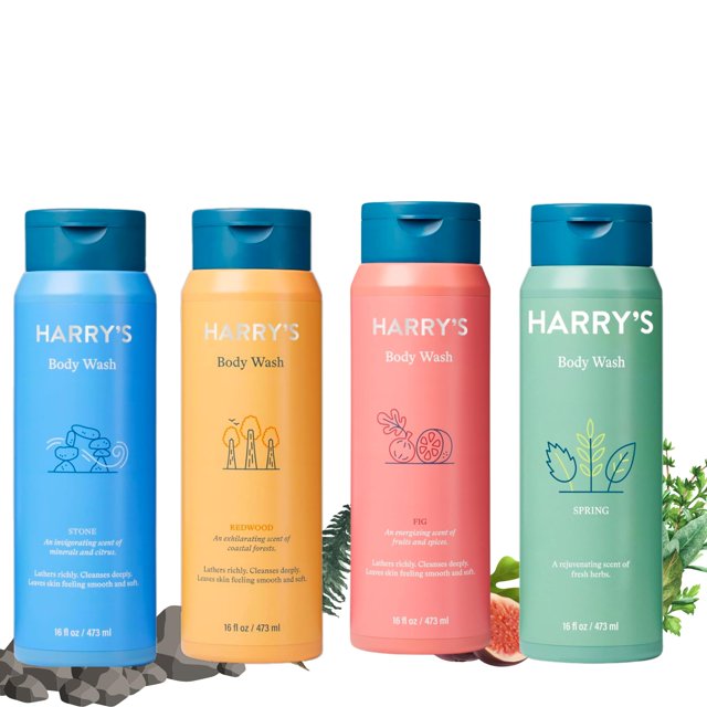 Gel de baño Harry's Men 532 ml (paquete de 4) con piedra, secoya e higo