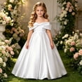 thumbnail image 2 of Gunia Formal Dresses For Girls Off Shoulder Solid Color Big Bow Floor Length Gown Party Dress Big Kids Sundress White Dress For Girls 8-17 Years, 2 of 4
