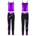 thumbnail image 5 of YUUMIN Kids Girls 2 Piece Summer Outfit Gym Yoga Dance Workout Sets Sleeveless Metallic Tank Top with Purple 12, 5 of 6