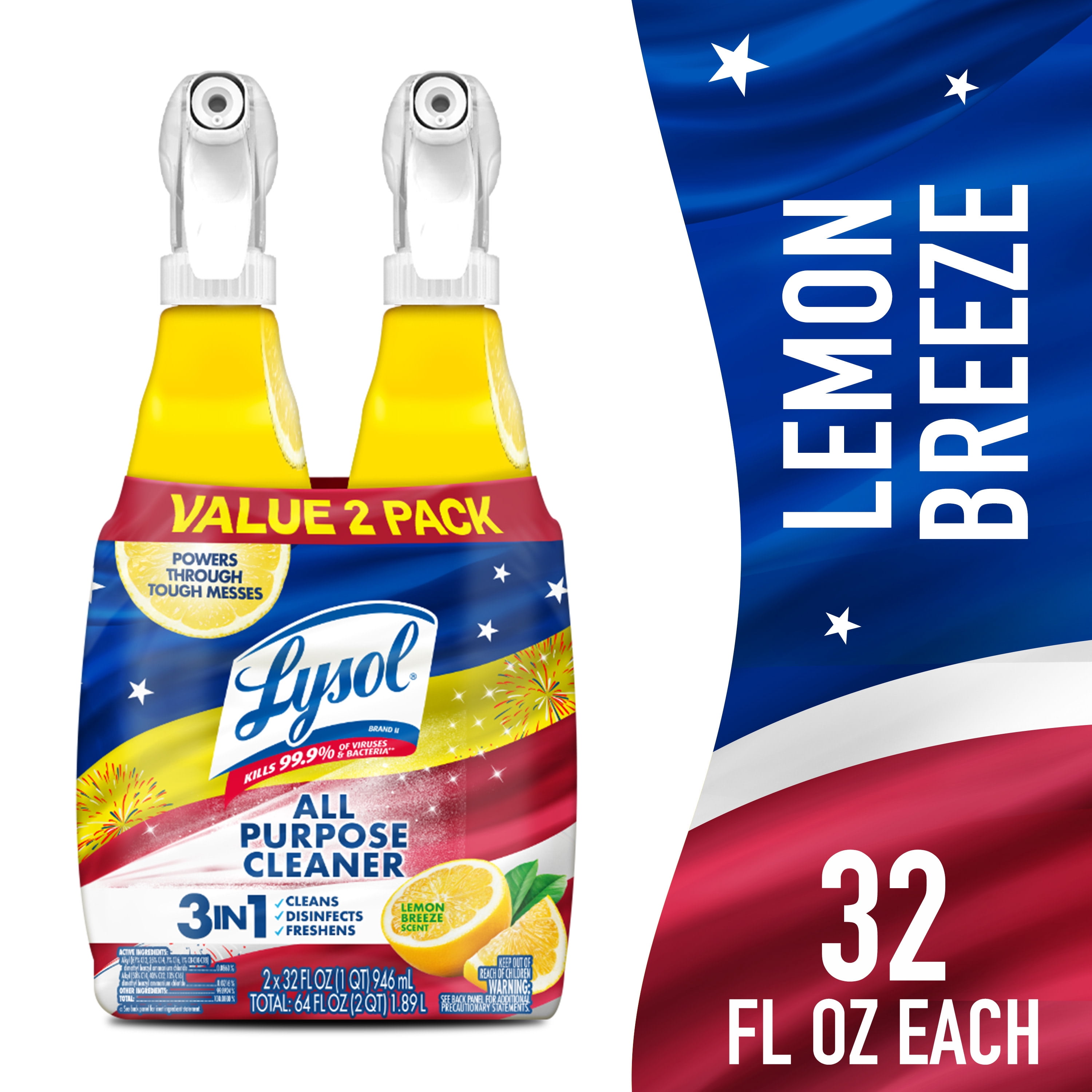 (4 pack) Lysol All Purpose Spray Cleaner for Sanitizing and Disinfecting, Lemon, 32 fl oz, 2 pack