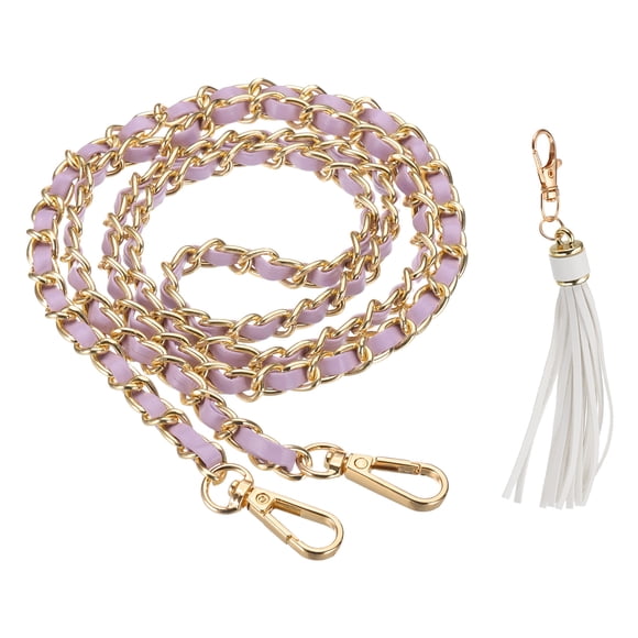 Uxcell Purse Chain Strap, 47 Inch Leather Chain Straps Purse Strap Replacement Flat Chain Strap with Tassel for Crossbody Bag Handbag Woman, Purple/Gold
