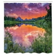 thumbnail image 3 of Ambesonne Nature Shower Curtain, Sunset Reflection River, 69"Wx84"L, Orange Green Purple, 3 of 4