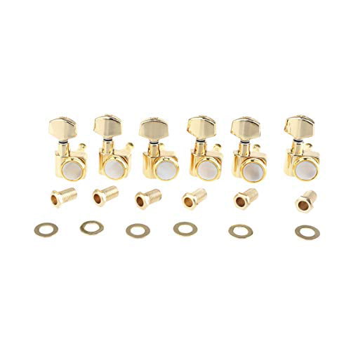 Musiclily Pro 6-in-line 2-Pins Full Metal Guitar Locking Tuners Machine Heads Tuning Pegs Keys Set for Fender Strat/Tele Gold 