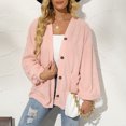 thumbnail image 4 of Lilgiuy Women'S Long Sleeve Loose Solid Color Button V-Neck Plush Coat Blouse Rose Gold，4 2022 Fall Winter, 4 of 5