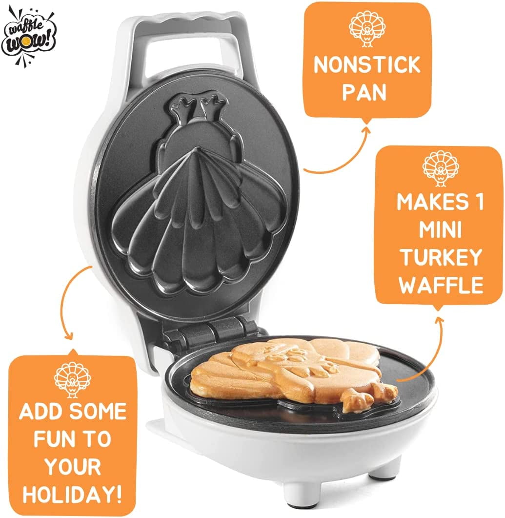 (2 pack) Waffle Wow Turkey Mini Waffle Maker - Make Breakfast Special for Kids & Adults w/Cute Design, 4" Waffler Iron Electric Non Stick Appliance - Recipes Included