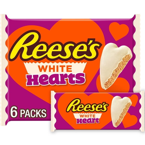 REESE'S White Creme Peanut Butter Hearts, Valentine's Candy Packs, 1.2 oz