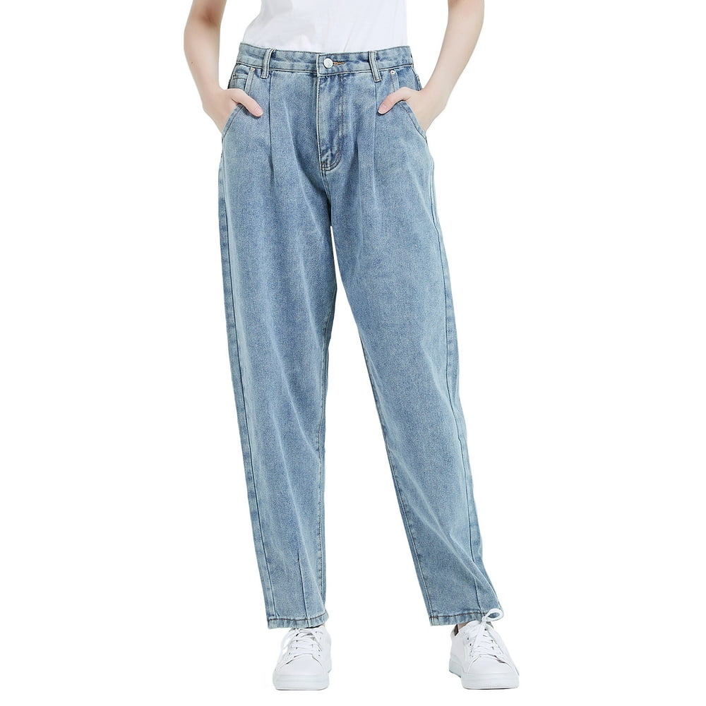 Feinuhan - Women's Classic High Waisted Boyfriend Cropped Denim Jeans ...