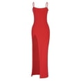 thumbnail image 4 of Zedker Women's Spaghetti Strap Bodycon Maxi Dress Long Formal Thigh-high Slit Club Wedding Guest Red Plus L, 4 of 6