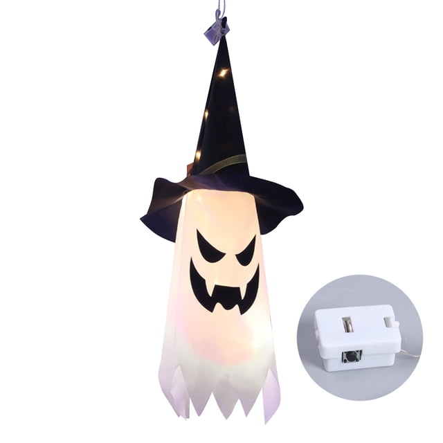 Mistaha 1PC Halloween Witch Hat Hanging Light Ghost Wizard Hat Shaped LED Ghost Lamp Battery-Powered