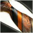 thumbnail image 3 of Extra Long Fire Orange and Black Patterned Silk Tie Set by Paul Malone, 3 of 3