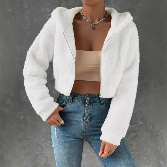 Ounisa Women's Short Faux Fur Coat Casual Shaggy Jacket with Pockets Warm Winter Zip Up Fluffy Outwear