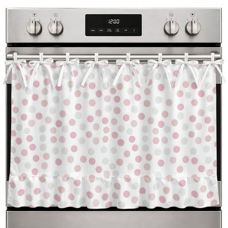 Oven Skirt Curtain Pink Rainbow Polka Dots Oven Curtain with 8 Ribbon Ties & Ruffle Stove Cover Vibrant Modern Circles Oven Skirts for Stove Dishwasher Cabinet Over Sinks Kitchen Decor 27x20 Inch