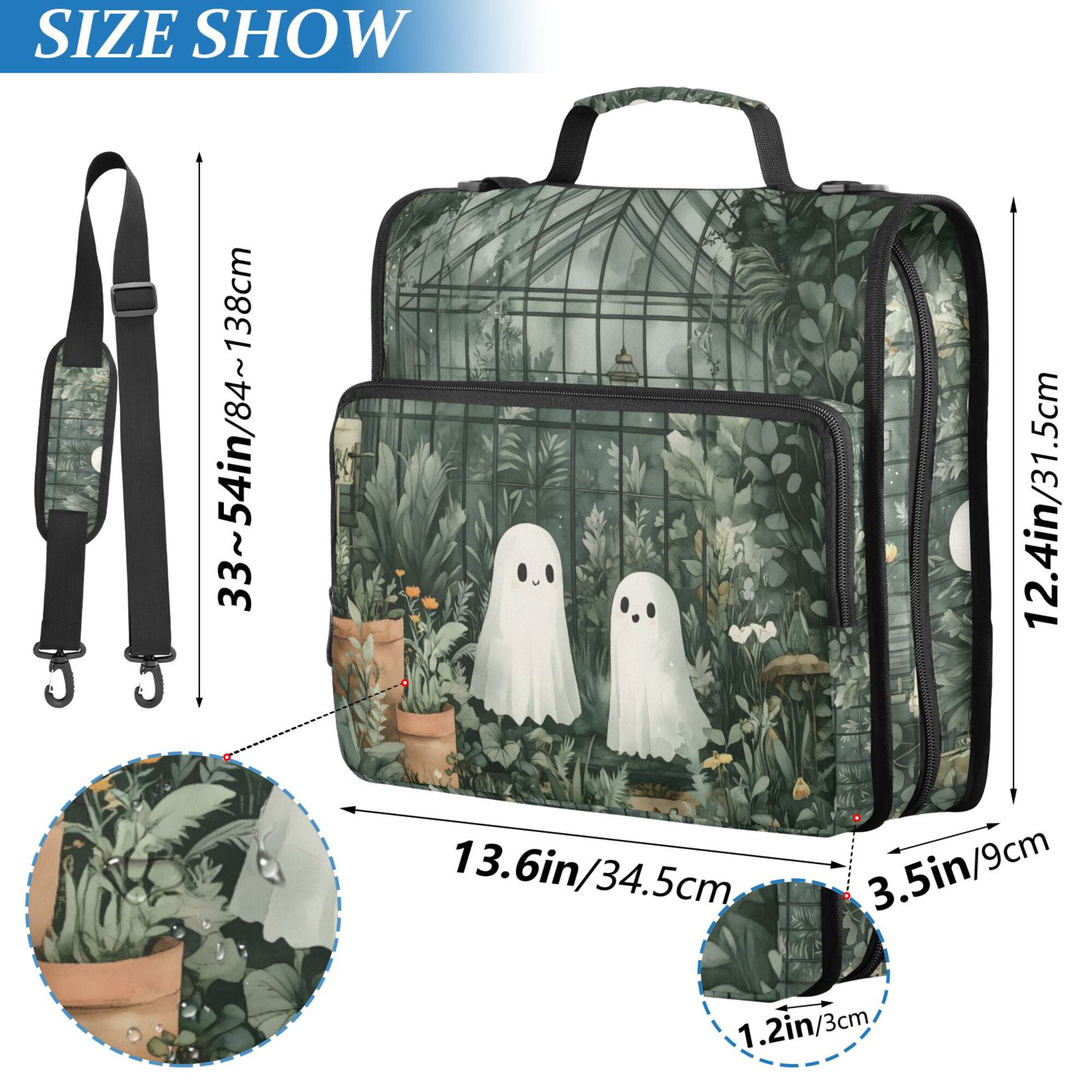 FORMRS Zipper Binder with Shoulder Strap 2-inch Ring 500 Sheet Capacity File Bag, Cute Ghosts Playing