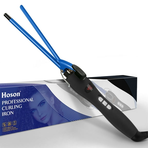 9mm Thin Curling Iron Ceramic, 3/8 inch Small Barrel Curling Wand for Long & Short Hair, LCD Display with 9 Heat Setting Include Glove(Blue)