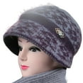 thumbnail image 5 of Naierhg Beanie Women Winter Cap Super Soft Windproof Ultra-Light Thickened Flowers Keep Warm Acrylic Winter Warm Elegant Women Retro Fleece Lined Hat for Daily WearPurple, 5 of 8