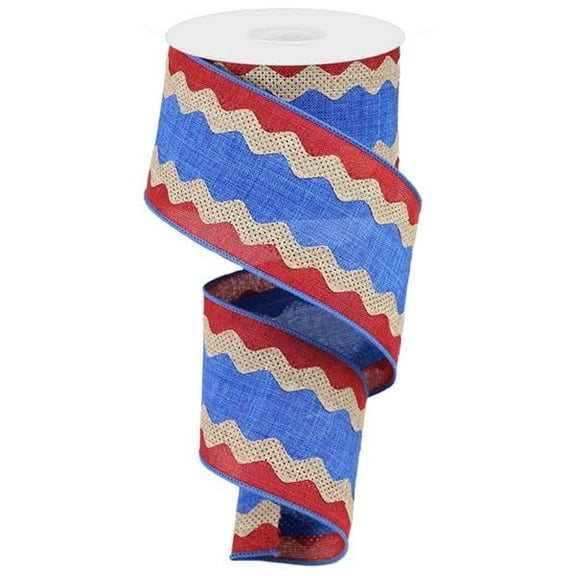 3-in-1 Ricrac Royal Burlap Wired Ribbon - Red, Blue, Lt Beige, 2.5 inches x 10 yards (30 Feet)