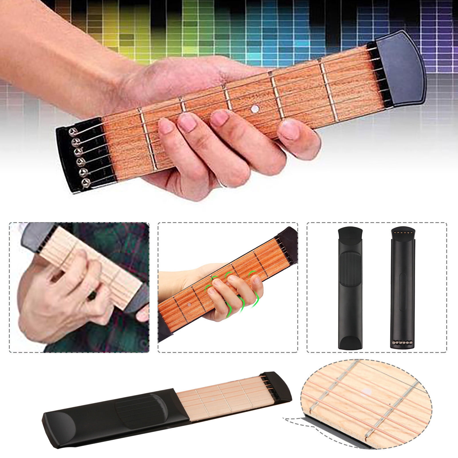 Ycolew Pocket Guitar Practice Neck, 6 Frets Portable Guitar Chord