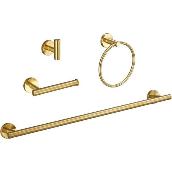 Brushed Gold Bathroom Hardware Set, Includes 18-Inch Bath Towel Bar, Durable SUS304 Stainless Steel, 4-Piece Gold Bathroom Accessories Set