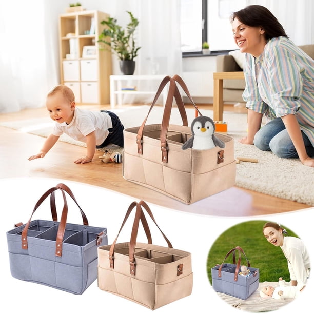 Organizador de bolsa de almacenamiento plegable con 8 bolsillos exteriores, bolsa portátil multiusos con compartimentos extraíbles, carrito de guardería para pañales, toallitas húmedas, juguetes