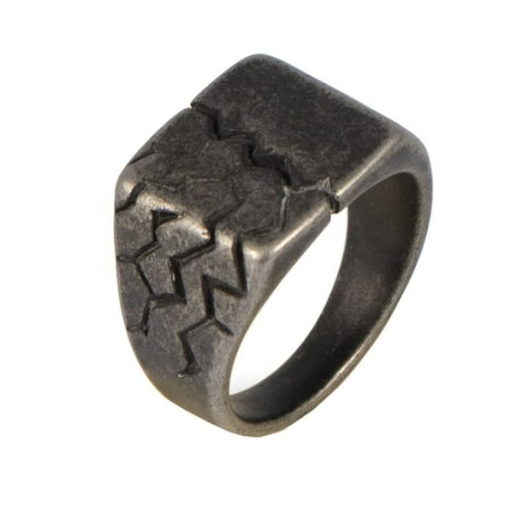 HIJONES Men's Stainless Steel Retro Crackle Lightning Split Statement Rings Punk Biker Finger Jewellery Antique silver Size 8
