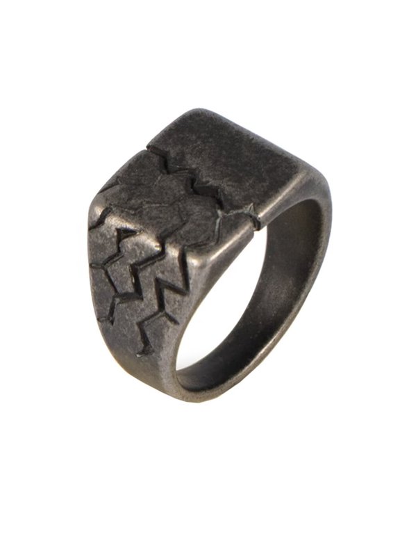 Men's Stainless Steel Retro Crackle Lightning Split Statement Rings Punk Biker Finger Jewellery Antique silver Size 7