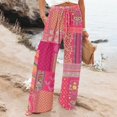 thumbnail image 2 of Casual Pants for Women Art Printed Pocket Elastic Waist Wide Leg Beach Fashion Casual Trousers, 2 of 4
