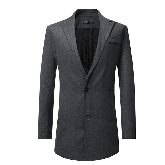 Mens Soft Wool Blend Trench Coat Notch Collar Long Sleeve Mid Length Two-Button Length Single Breasted Jackets