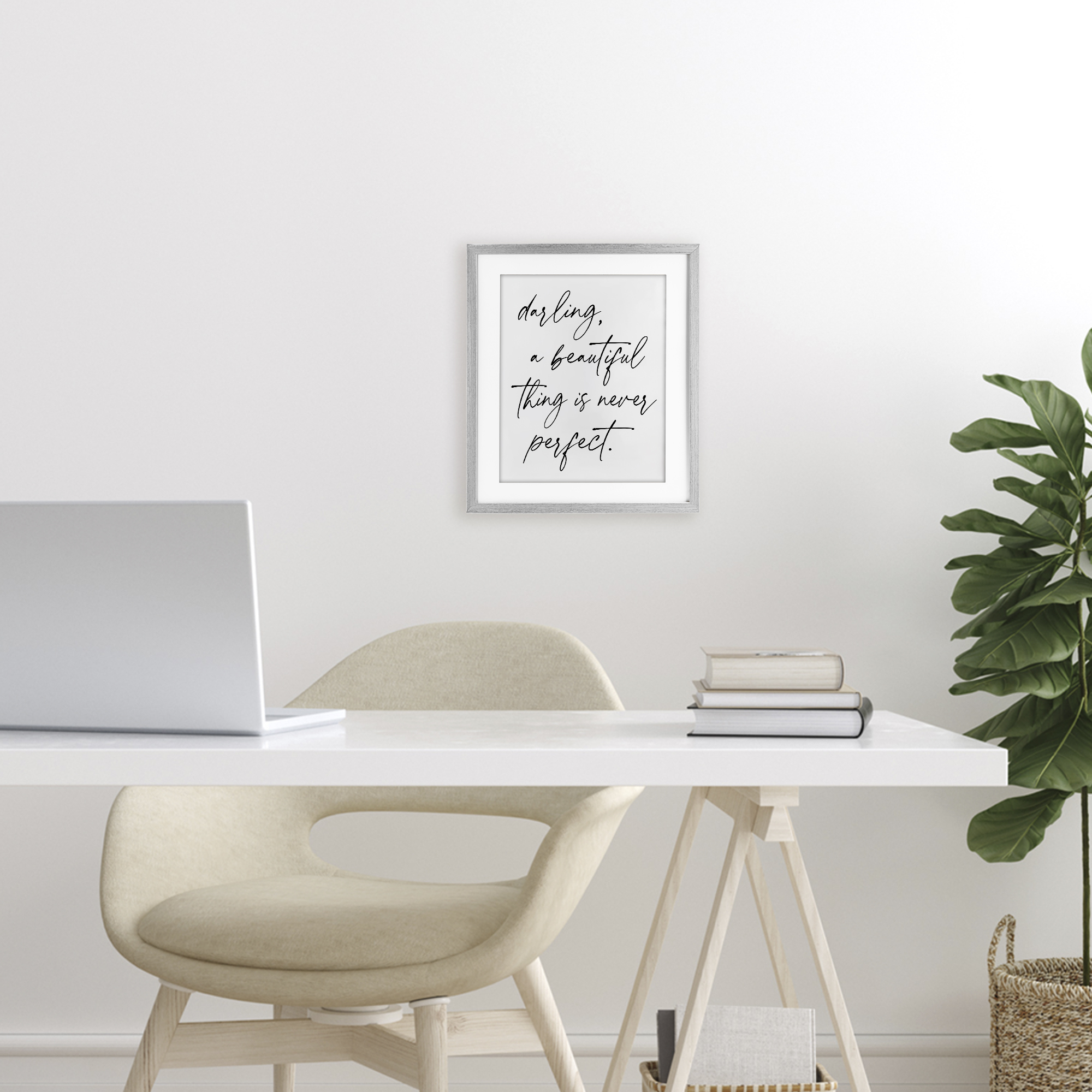 A Beautiful Thing Is Never Perfect Gray Framed Print Under Glass, design by Lettered and Lined