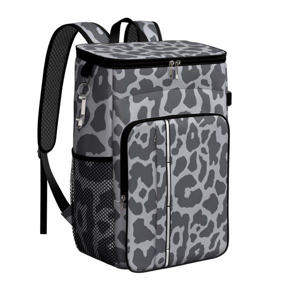 Travel Cooler Bag - White and Black Of Leopard Print Camping Beer Cooler Backpack with Bottle Opener- Waterproof Insulated Picnic Backpacks - Cooler Bag for Beach