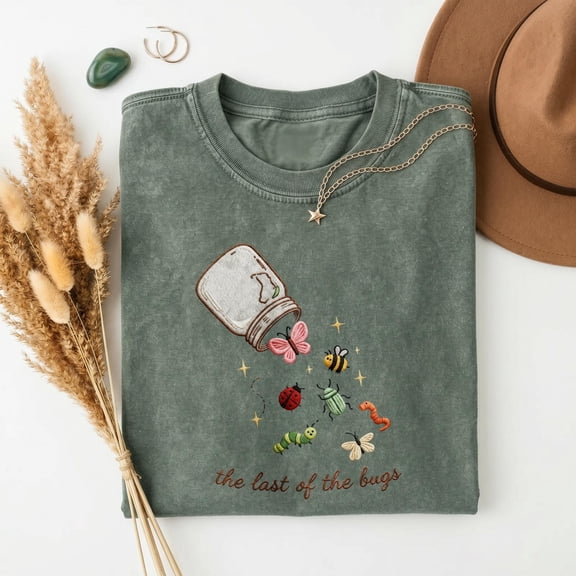 The Last of the Bugs Printed T-Shirt, Mason Jar Critter Graphic Tee, Cottagecore Nature Camping Shirt, Casual Bug Lover Gift