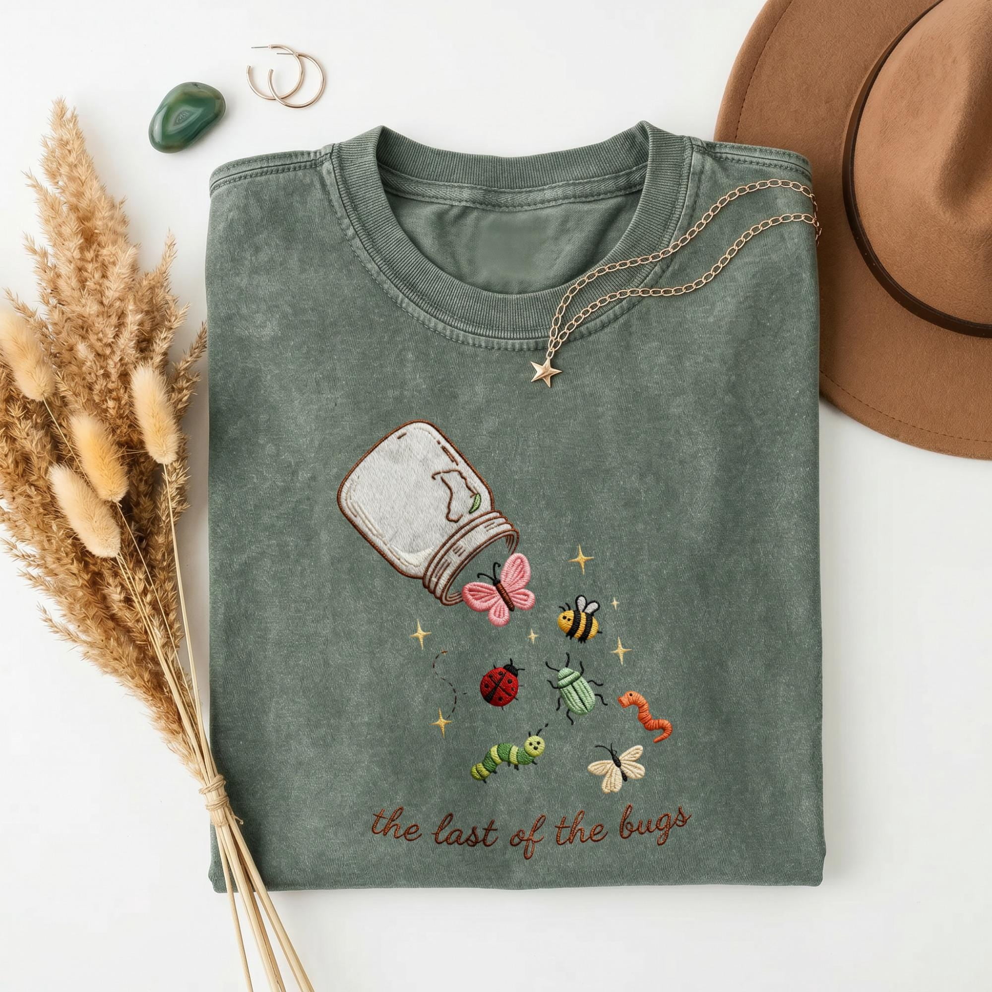 The Last of the Bugs Printed T-Shirt, Mason Jar Critter Graphic Tee, Cottagecore Nature Camping Shirt, Casual Bug Lover Gift