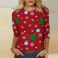thumbnail image 2 of IROINNID Discount Christmas Shirts for Women Christmas Graphic Printed T-shirt 3/4 Sleeves Pullover Crewneck Casual Tops,Red, 2 of 5